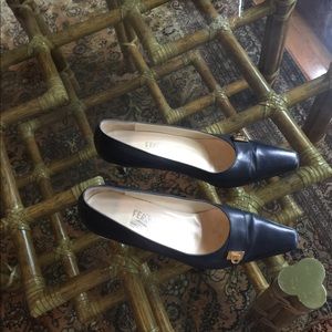 Ferragamo navy mid-heel pump 7